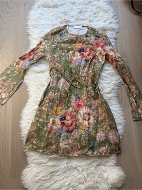 Zimmermann August Sage Linen mini dress size 2
